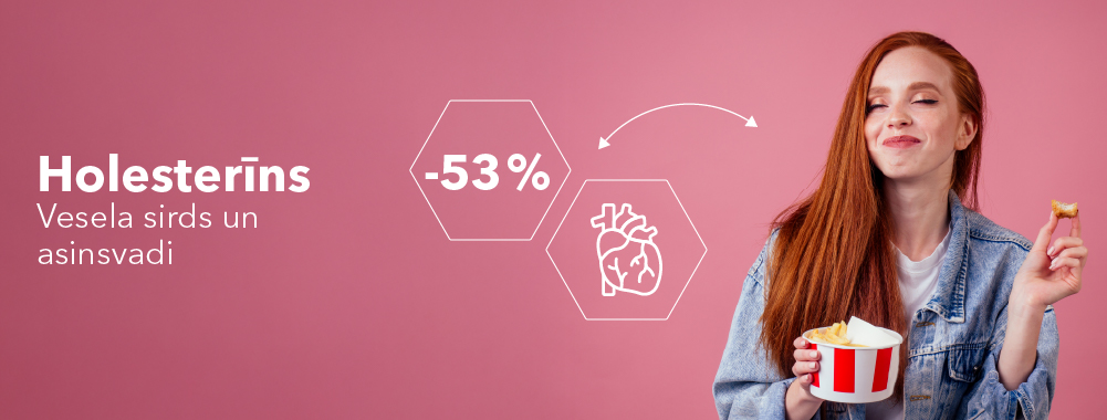 Holesterīna analīzes ar 53% atlaidi un smaidīga sievete ar ēdienu